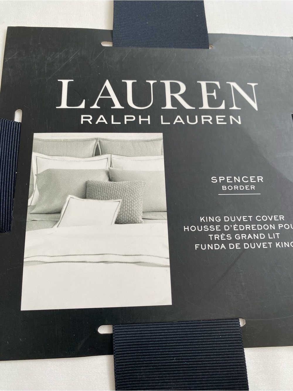 Ralph Lauren White KING Duvet Cover Spencer Border 100% Cotton  108x96 In